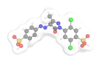3D rendering of Yellow 2G with white transparent surface over a white opaque background. 