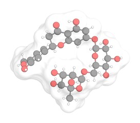 3D rendering of Hesperidin with white transparent surface over a white opaque background. Also called cirantin and hesperidoside.