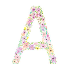 Watercolor Floral Monogram Letter A