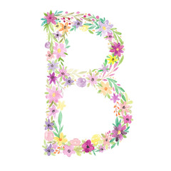 Watercolor Floral Monogram Letter B