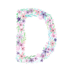 Watercolor Floral Monogram Letter D