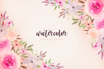 Watercolor flowers background in pastel colors. Watercolor floral bouquet border. Floral decorative frame