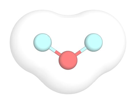 3D rendering of Oxygen Difluoride with white transparent surface over a white opaque background. Also called difluorine monoxide and fluorine monoxide.