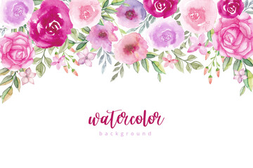Watercolor elegant flowers background. Watercolor floral bouquet border. Floral decorative frame