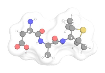 3D rendering of Alitame with white transparent surface over a white opaque background. Also called aclame and unii-pce8dae750.