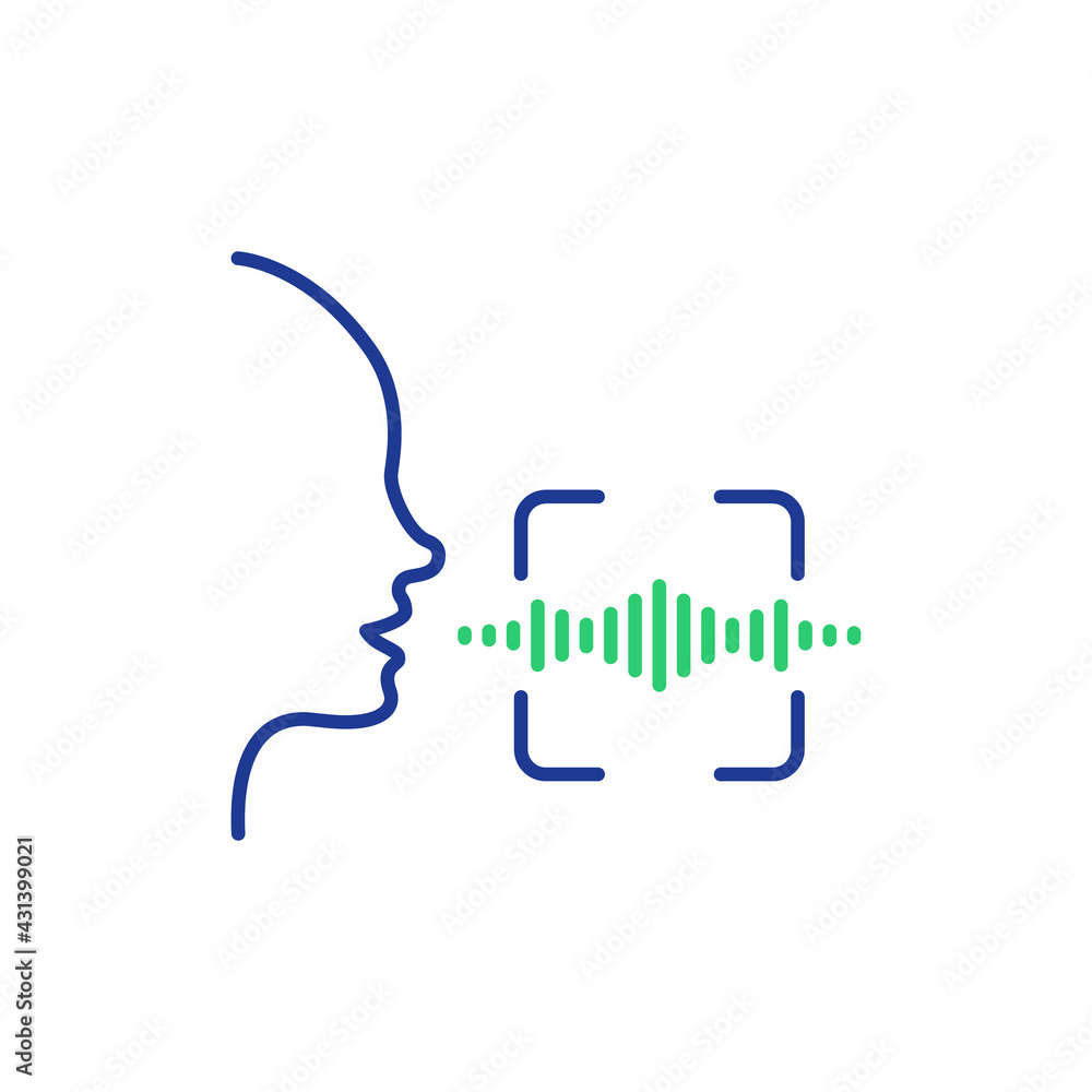 Poster voice and speech recognition line icon. scan voice command icon with sound wave. voice control. spea