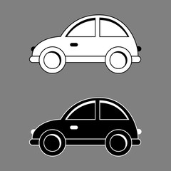 Round shaped cars black white outline