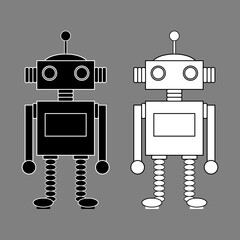 Fototapeta premium Friendly robot black white outline