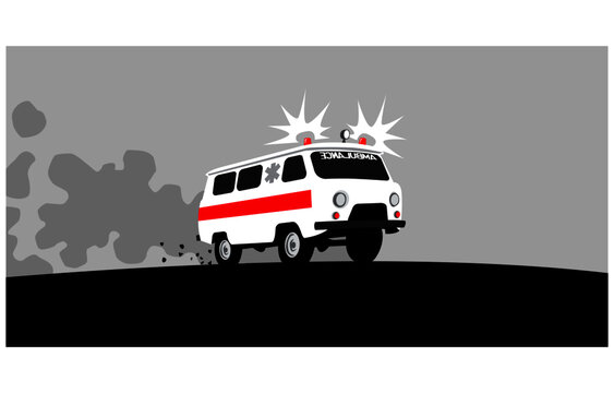 Urgent call. Ambulance rushes to the rescue. Vector image for illustrations.