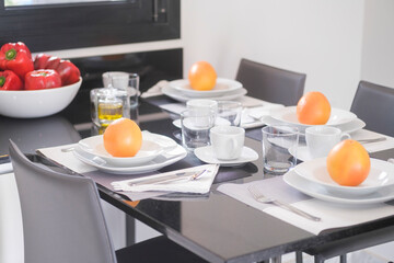modern kitchen with appliances and table