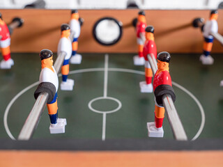 closeup of table football in the game room.