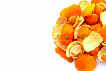 Orange peels on white background.