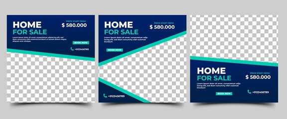 Home and Real estate social media post template. Set of Modern banner design with place for the photo.