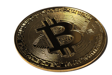 Bitcoin coins are isolated on a white background.