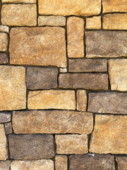 vertical closeup view of natural stone building garden wall