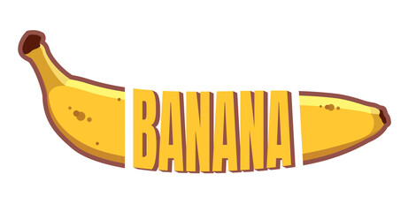 Vector ripe banana straight shape. Yellow bananas drawn in a flat design. Cartoon fruit lettering isolated on a white background