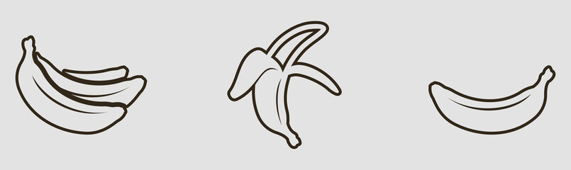 Vector graphic contour black ripe bananas set on a gray background.