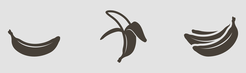 Vector graphic one-color black ripe bananas set on a gray background.