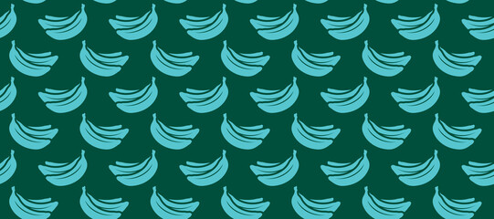 Endless seamless pattern with ripe turquoise bananas on a blue background. Wallpaper with windy bananas.