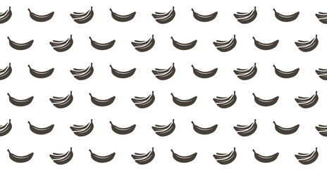 Endless seamless pattern with black ripe bananas on a white background. Monochrome wallpaper with windy bananas.