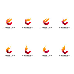 set fire logo design with 3d red and orange color style