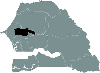 Black highlighted location map of the Senegalese Diourbel region inside gray map of the Republic of Senegal