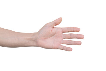Left palm hand of young man, Isolated on white background with clipping path.