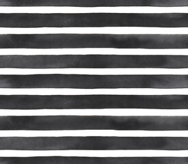 Seamless repeatable pattern of black and white watercolor stripes. Beautiful background for modern design, stylish wrapping paper, scrapbooking, fabric, poster. Handdrawn water color illustration.