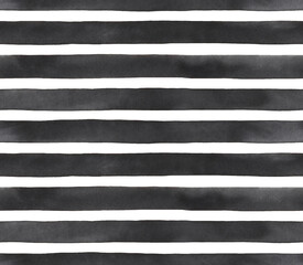 Seamless repeatable pattern of black and white watercolor stripes. Beautiful background for modern design, stylish wrapping paper, scrapbooking, fabric, poster. Handdrawn water color illustration.