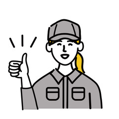 作業服　女性　若い　ピース　いいね　ポップ　手描き
