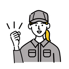 作業服　女性　若い　ガッツポーズ　いいね　ポップ　手描き
