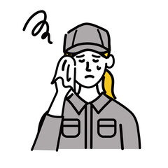 作業服　女性　若い　困っている　ポップ　手描き
