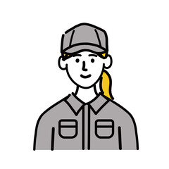 作業服　女性　若い　笑顔　ポップ　手描き
