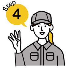 作業服　男性　若い　ステップ　4　ポップ　手描き
