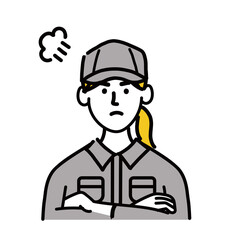 作業服　女性　若い　怒っている　ポップ　手描き
