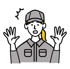 作業服　女性　若い　驚いている　ポップ　手描き
