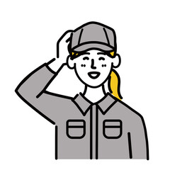 作業服　女性　若い　照れる　ポップ　手描き
