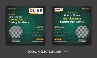 Set webinar social media post template, white color green