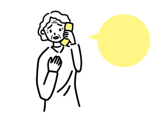 不安そうに電話する高齢者女性イラスト
