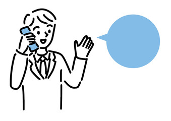 電話する男性のシンプルタッチイラスト