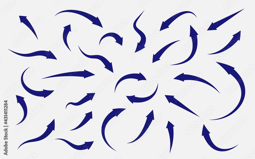 Fototapete calligraphic blue arrow icon set. flat curved cursor sign. different dirrection arrows. simple graph