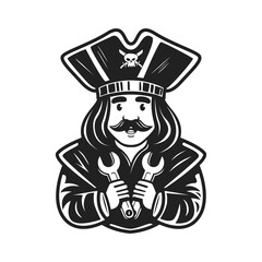 logo character pirate holding wrench vector illustration