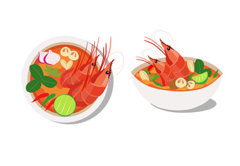 Tom Yum Kung soup Thai spicy famous food design isolated vector illustration. Thai traditional food concept