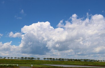 爽やかな田舎の空　河川沿いの　風景