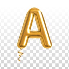 Vector realistic isolated golden balloon letter A on the transparent background.