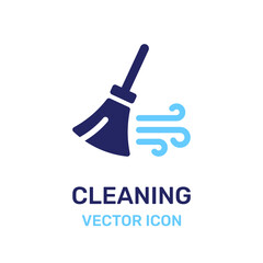 Cleaning with broom vector icon