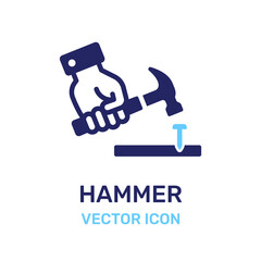 Hammer hit nail icon vector illustration. Home repairs concept.