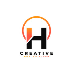Letter H Logo Design with Black Orange Color and Circle. Cool Modern Icon Letters Logo Vector.