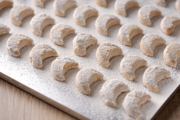 kue putri salju or snow white cookies. islamic cookies biscuit for eid mubarak tradition