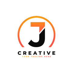 Letter J Logo Design with Black Orange Color and Circle. Cool Modern Icon Letters Logo Vector.